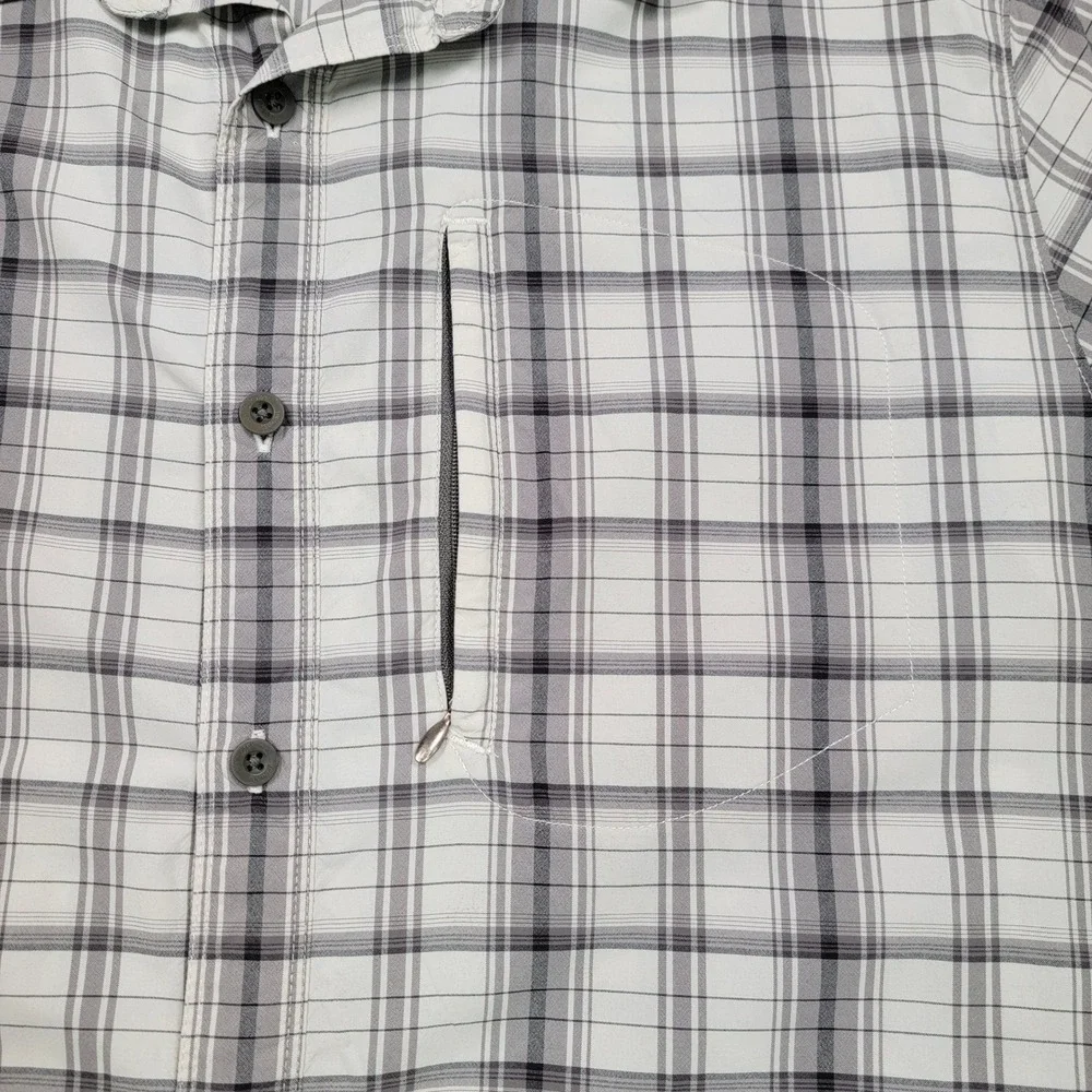 Men's The North Face Plaid Vented Button Down Shirt,‎ White/Grey, XL, Preowned